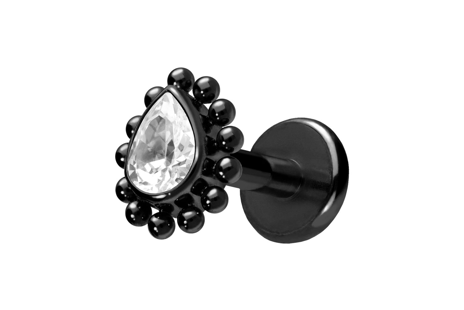 Titan Labret Piercing mit Push Fit KRISTALLTROPFEN + KUGELN